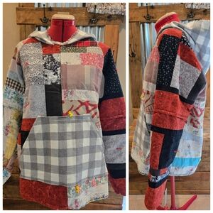 Upcycled Patch Quilt Blanket Hoodie M-L Handmade Dont Throw It Out